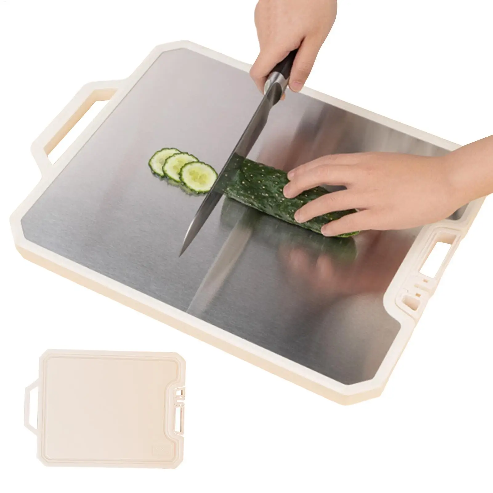 

Cutting Boards For Kitchen Stainless Steel Chopping Cutting Boards Food Grade Plate Double Sided With Handle & Juice Groove