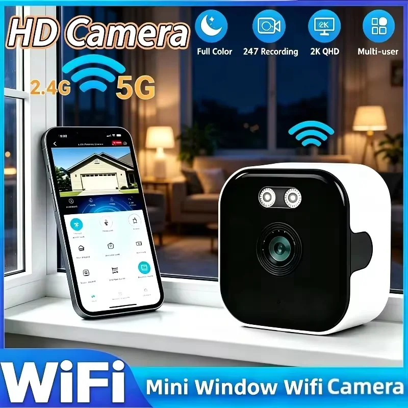 New Window Camera Replaces Outdoor Cameras 2.4/5GHz WiFi Camera 3MP Resolution Full-Color Night Vision Through Window Camera