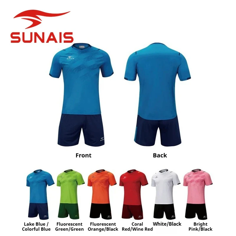 

Мужской комплект футбольной формы SUNAIS, тренировочная одежда с короткими рукавами, униформа для игровой команды, дышащая и удобная одежда для фитнеса 730142