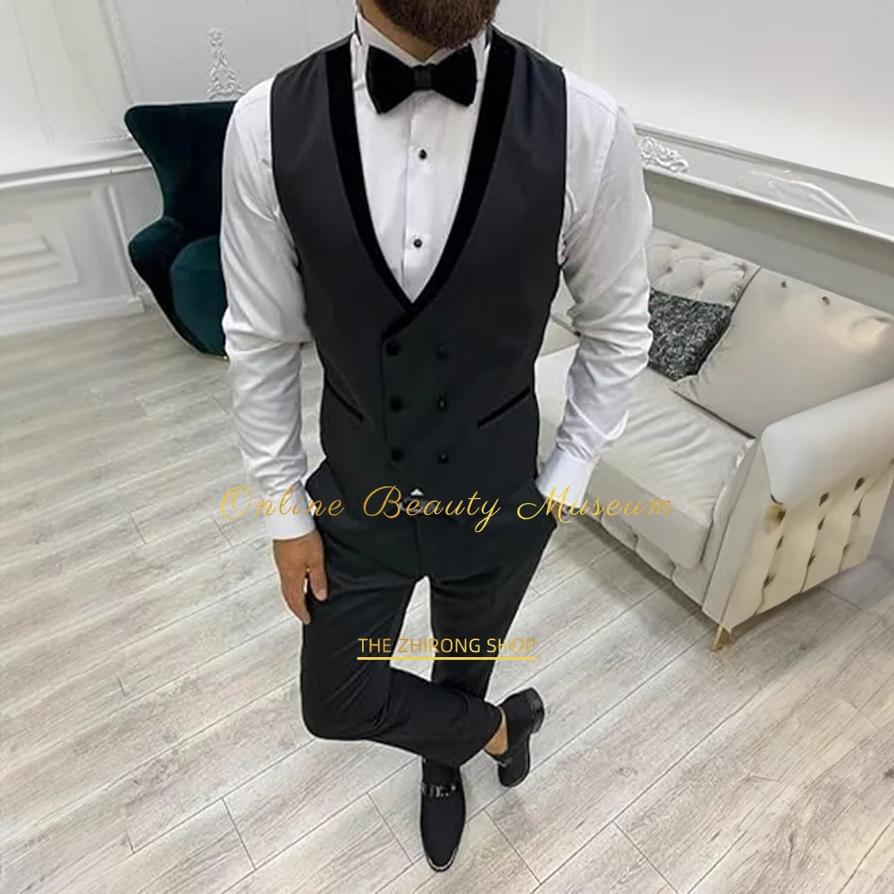 Men's wedding 3 piece Tuxedo (jacket+pants+vest) Black Shawl Lapel Groomsmen Suits Cocktail Formal Party Stylish Dress