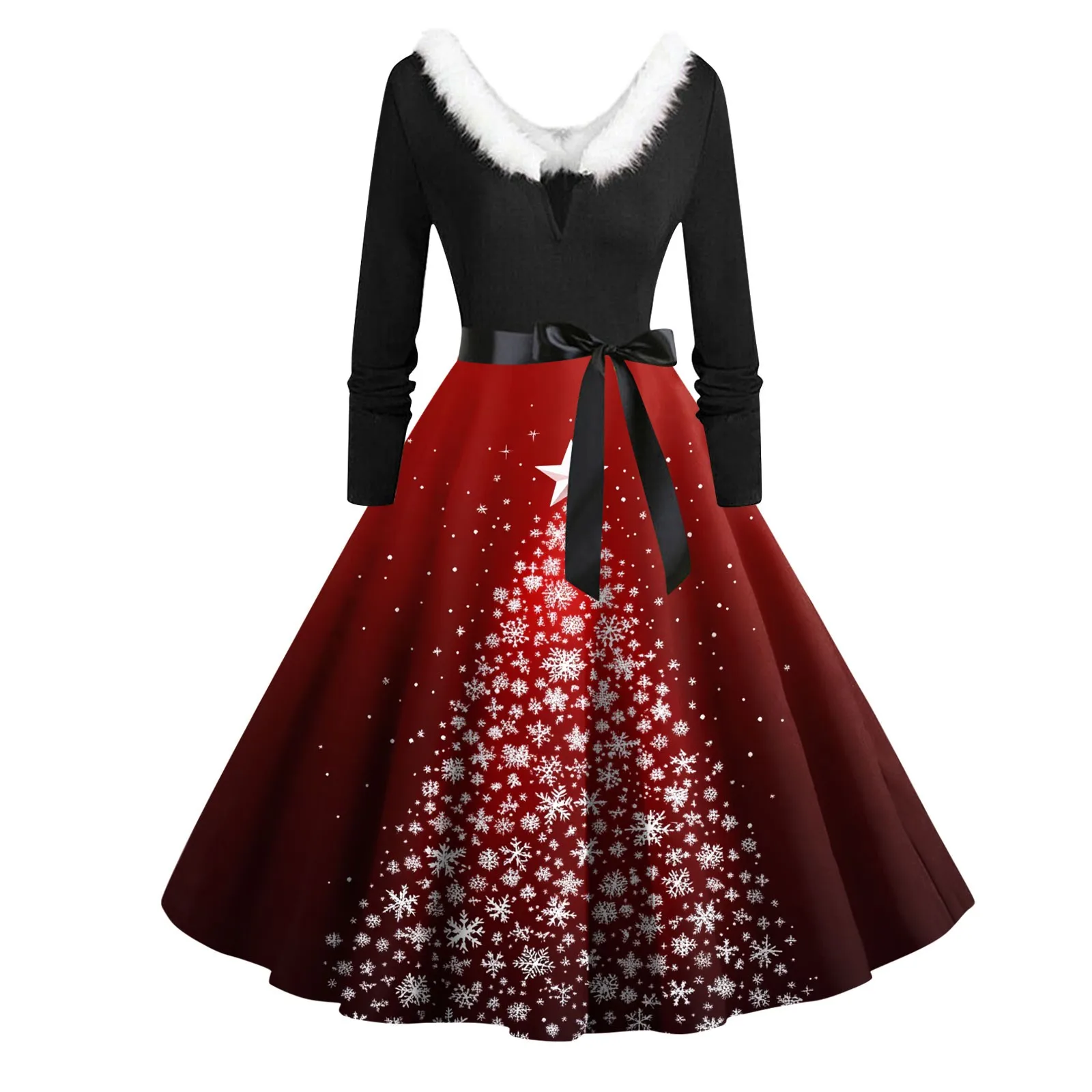 

Women's Fashion Round Neck Casual Slim Christmas Printed Long Sleeve Dresse Women Dress 2024 Trend Womens Christmas Dress Casual