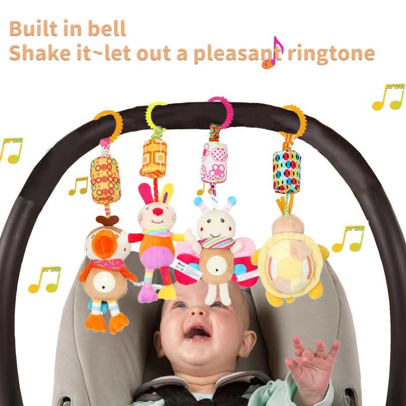 Newborn Baby Plush Stroller Toys Baby Rattles Sensory Soft Learning Toy Baby stroller and Crib Soft Stuffed Animals Hanging Toys