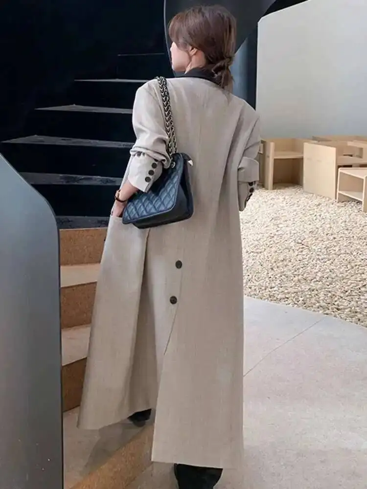 Long Office Lady Blazer Notched Collar Double Breasted Back Split Design Women Coat Fashion 2026 Autumn New 2GL64
