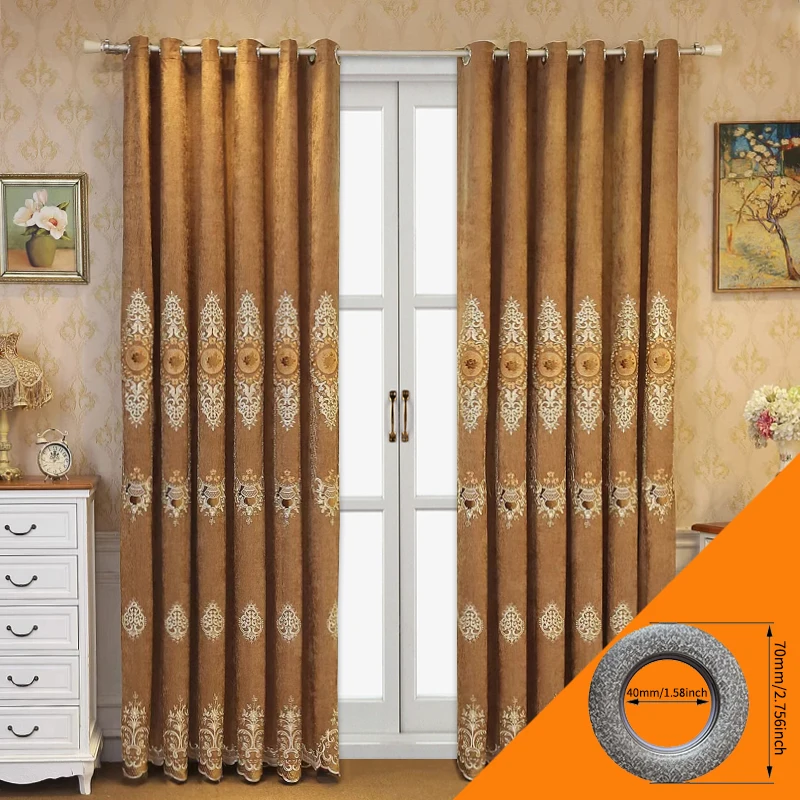 

2pcs European curtain finished living room luxury bedroom shading thickened Chenille embroidery high-grade finished products