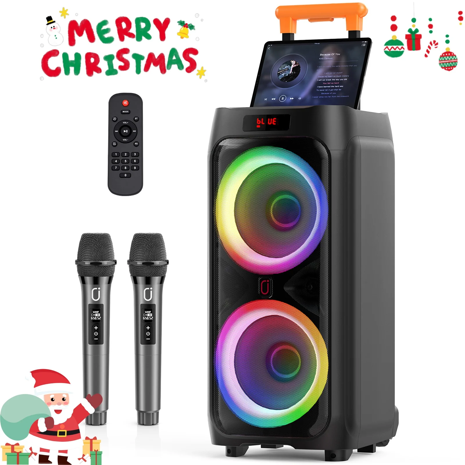 T9 Karaoke Machine with 2 Wireless Microphones, Dual 8