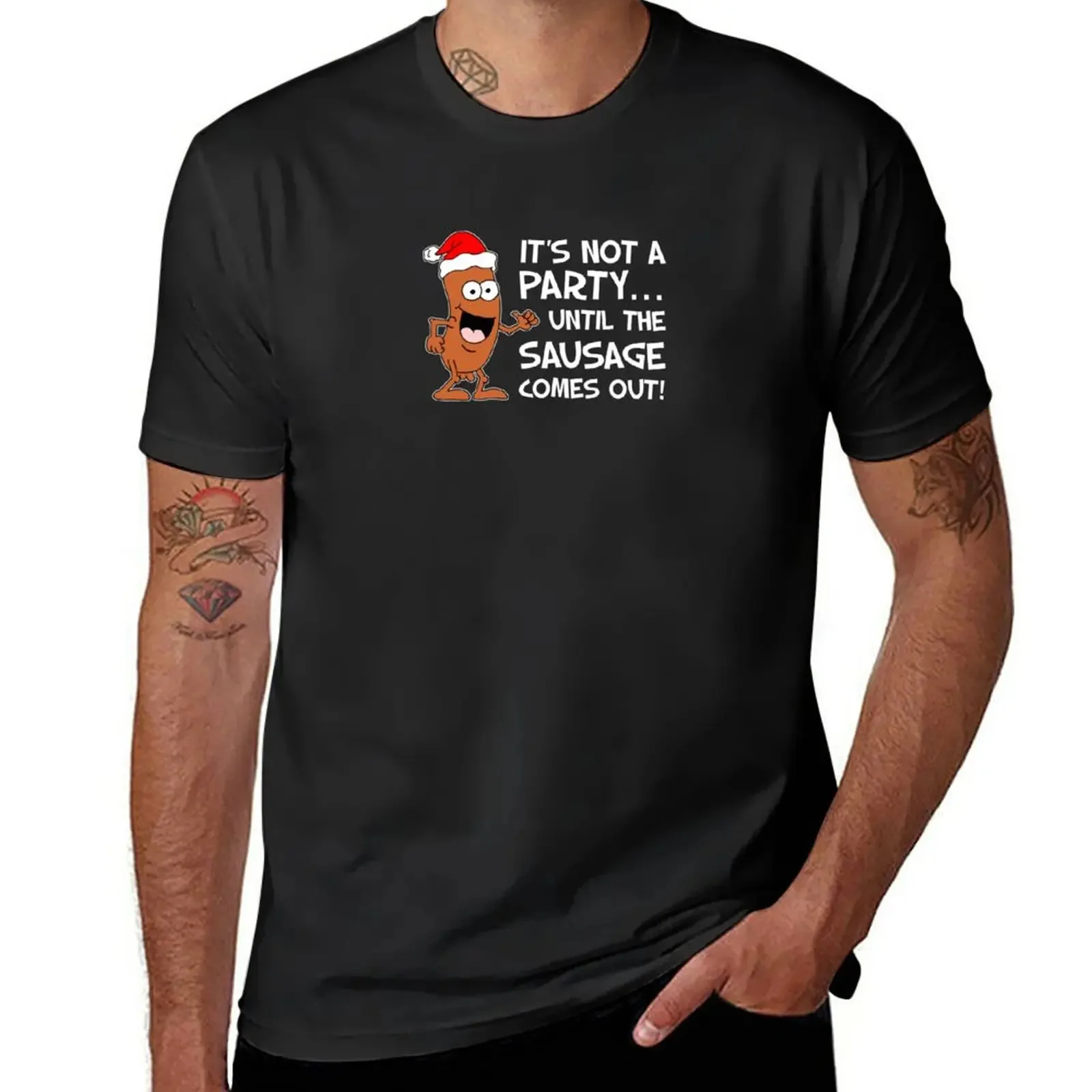 Not A Party Until Sausage Comes Out Christmas Santa Hat T-Shirt t-shirts man mens graphic t-shirts anime