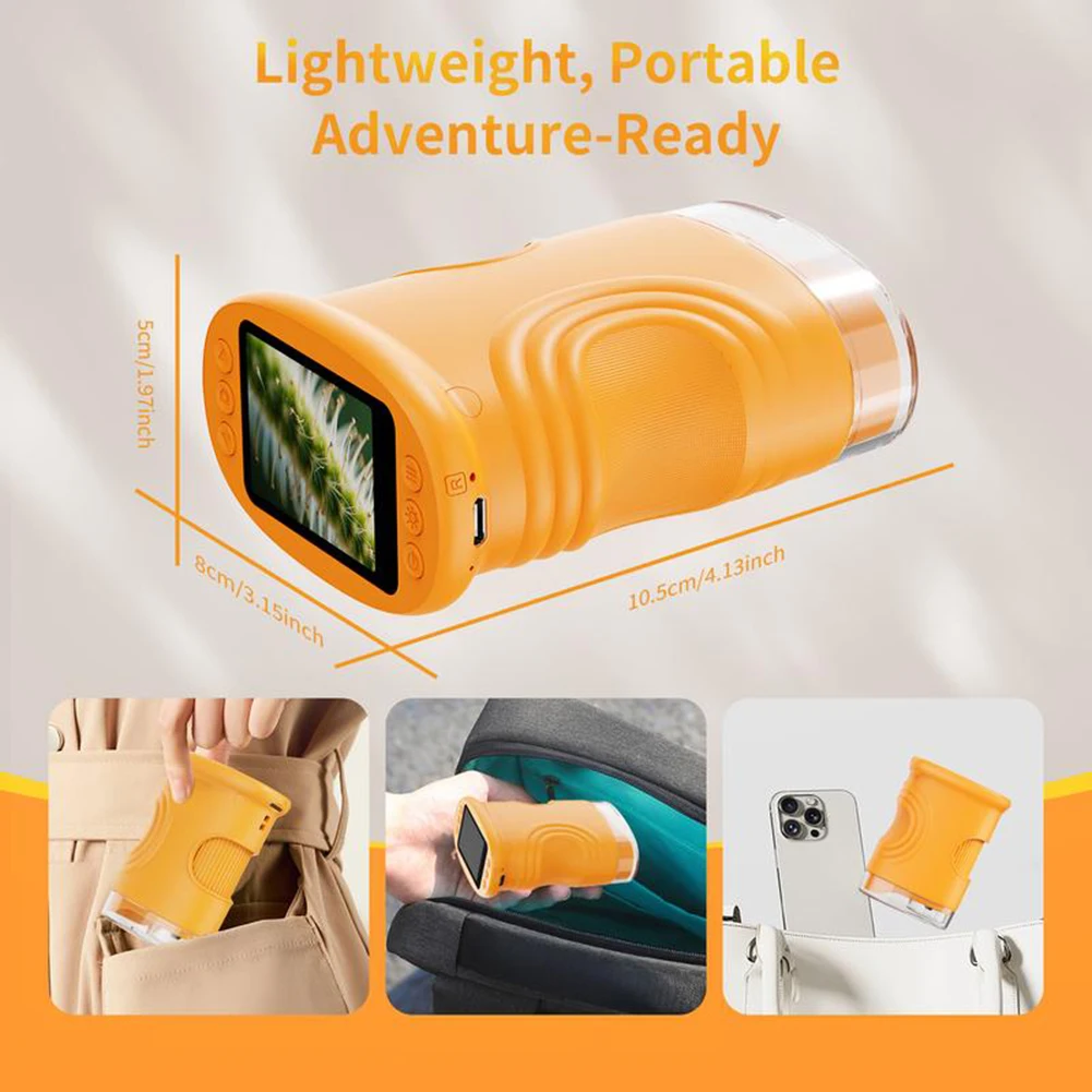 1000X Handheld Microscope for Kids 2.0" Screen Rechargeable Mini Pocket Digital Microscopes Portable Edu Gift Children Students