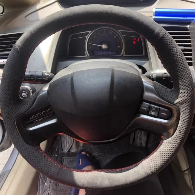 

Car Steering Wheel Cover For Honda Fit 8th Generation Civic 2008-2010 Hand-Sewn Suede Car Interior Accessories