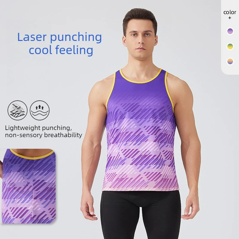 Training Fitness Marathon Racing Sleeveless Running T-shirt Cool Feeling Gym Sports Vest Men's Quick-drying Basketball Singlet