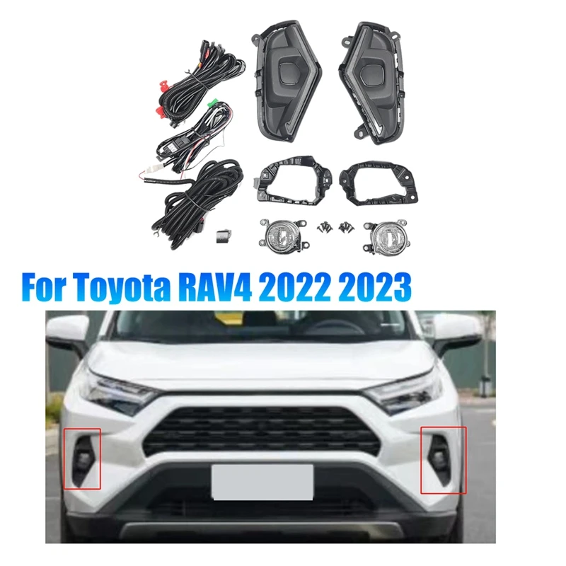 Front Bumper Dual Color LED Fog Lights Bezels Brackets Relay Wire Switch Kits For Toyota RAV4 2022 2023 Car DRL Signal Parts