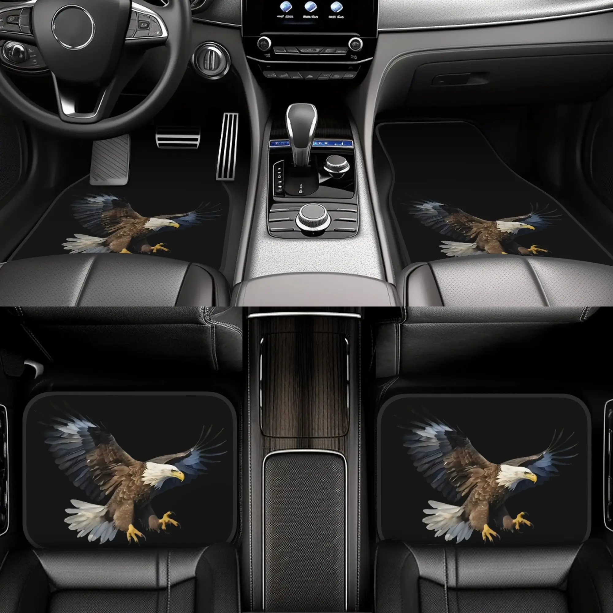 4pcs Bald Eagle In Flight Car Floor Mats Stylish Easy To Clean, Universal Fit For All Vehicle Models, Durable Long Lasting Prote