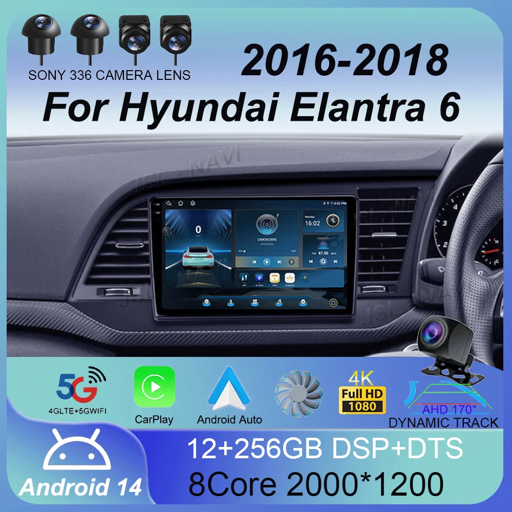 Android 14 Car Radio Mulltmedia Player 9 '' for Hyundai Elantra 6 2016 2017 2018 GPS Navi Wireless Carplay Audio DSP IPS HD Scre