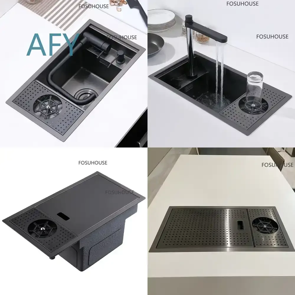 304 Stainless Steel Nano Sink for Kitchen for Small Sinks for Handmade Single Bowl Sink for Black Concealed Undermount Cup