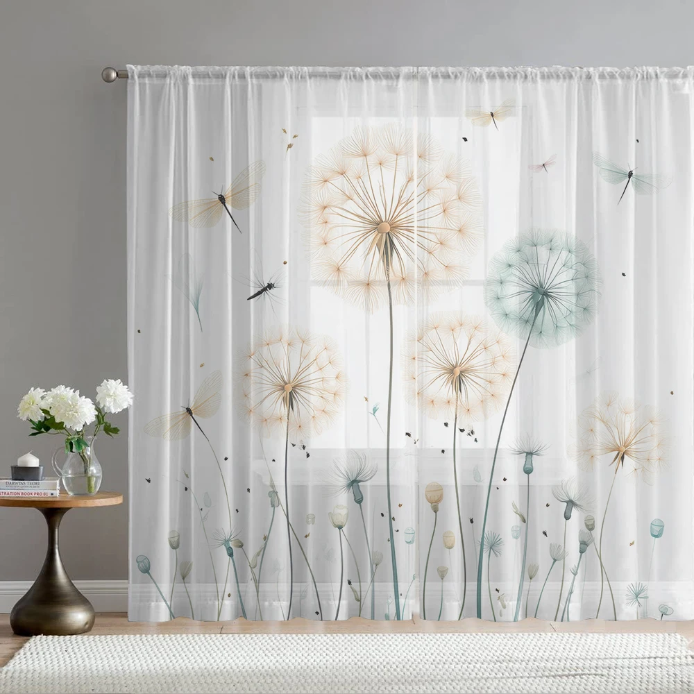 2Pcs Colorful Dandelion And Dragonfly Print Home Decoration Window Screens Suitable For Coffee Shops, Restaurants, Bedrooms