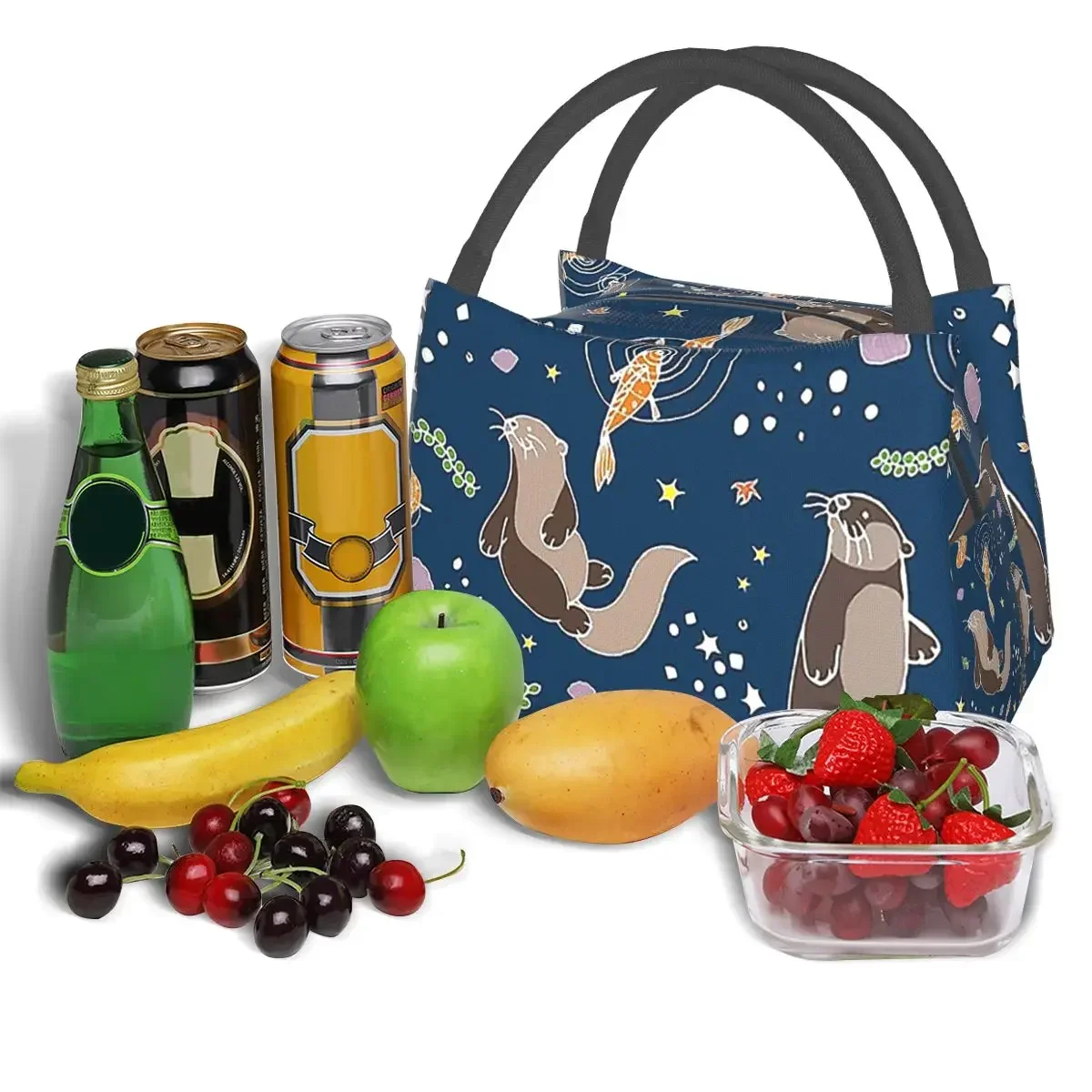 

Sea Otters At Night Lunch Bags Insulated Bento Box Portable Lunch Tote Picnic Bags Cooler Thermal Bag for Woman Student School