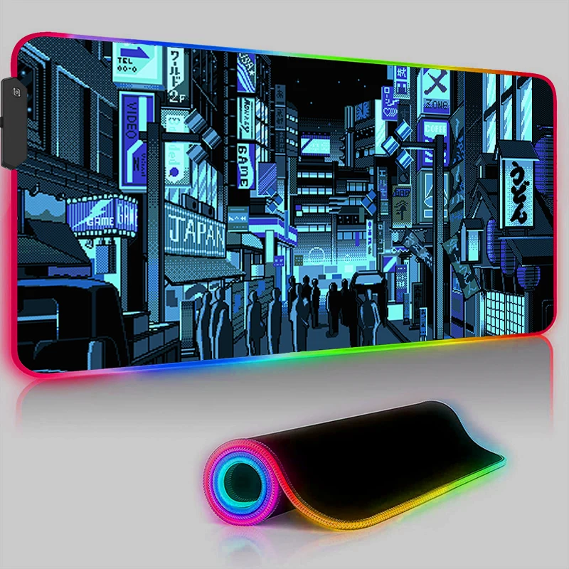 

Pixel City Mouse Pad RGB Office PC Gaming Accessories Keyboard Mousepad LED Laptop Backlight Pad Anime Desk Mat 900x400 Carpet