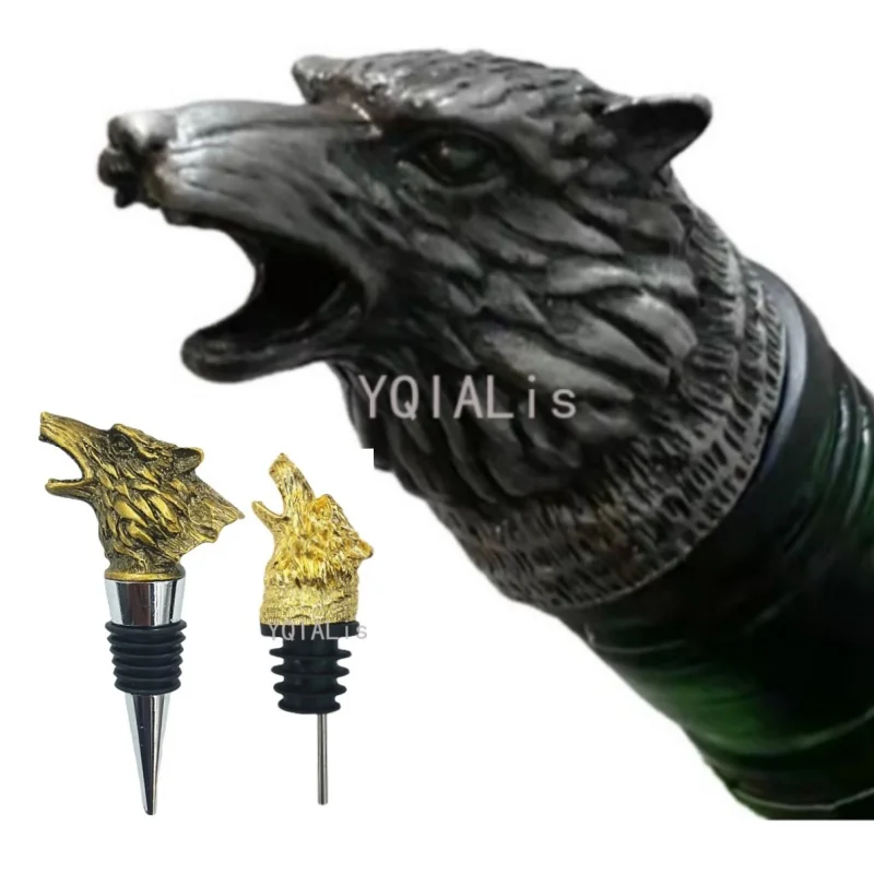 New Style Creative Zinc Alloy Wolf Head Wine Mouth Bar Family Accessory Red Wine Wild Plaid Vodka Bottle Stopper Pouring Tools