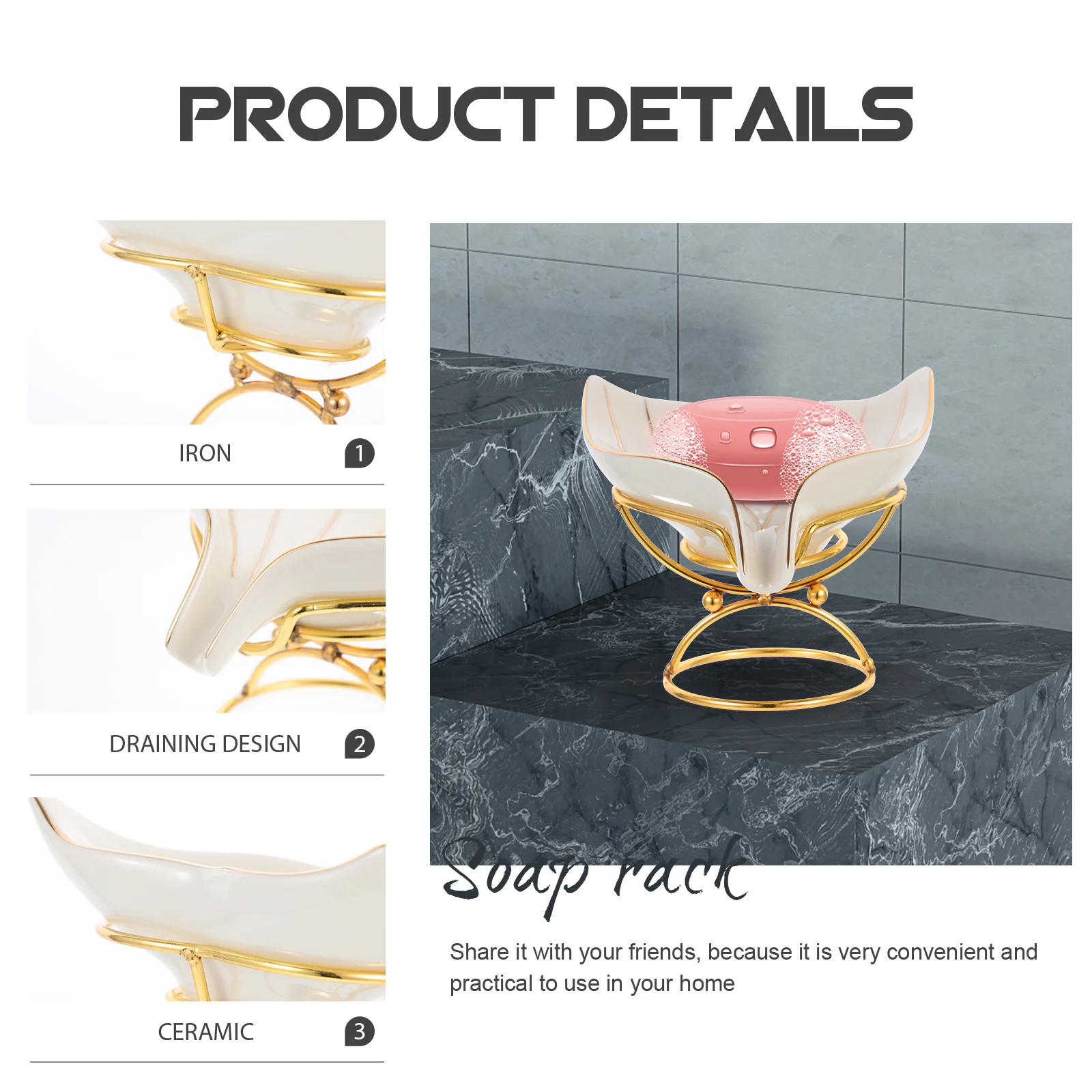 

Soap Dish Mermaid Holder Container for Bathroom Tail Stand Accessories with Drain