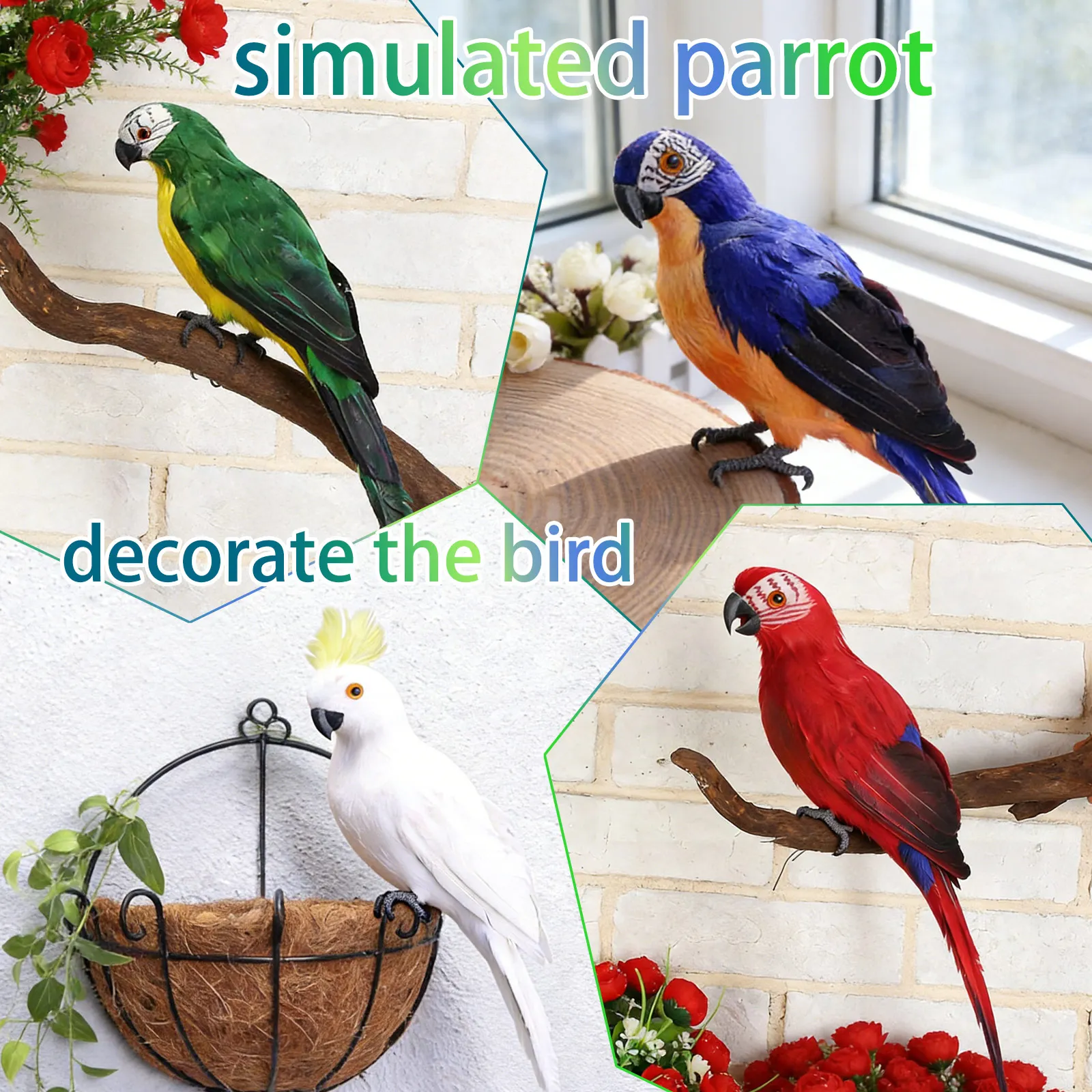Creative Simualted Parrot Figurines Pastoral Desktop Decorative Ornaments for Home Gardern Realism Decor Statues