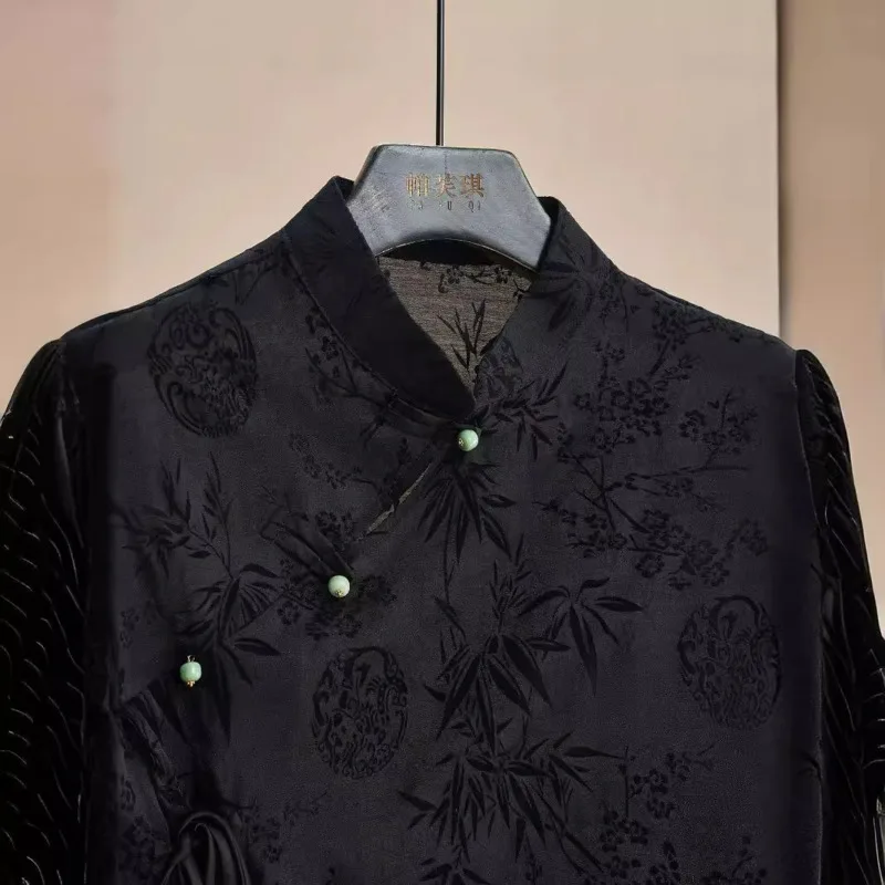 Chinese-style Jacquard Short-sleeved Shirt Summer Vintage Lightweight Cheongsam Blouse New Stylish And Elegant Women's T-Shirt