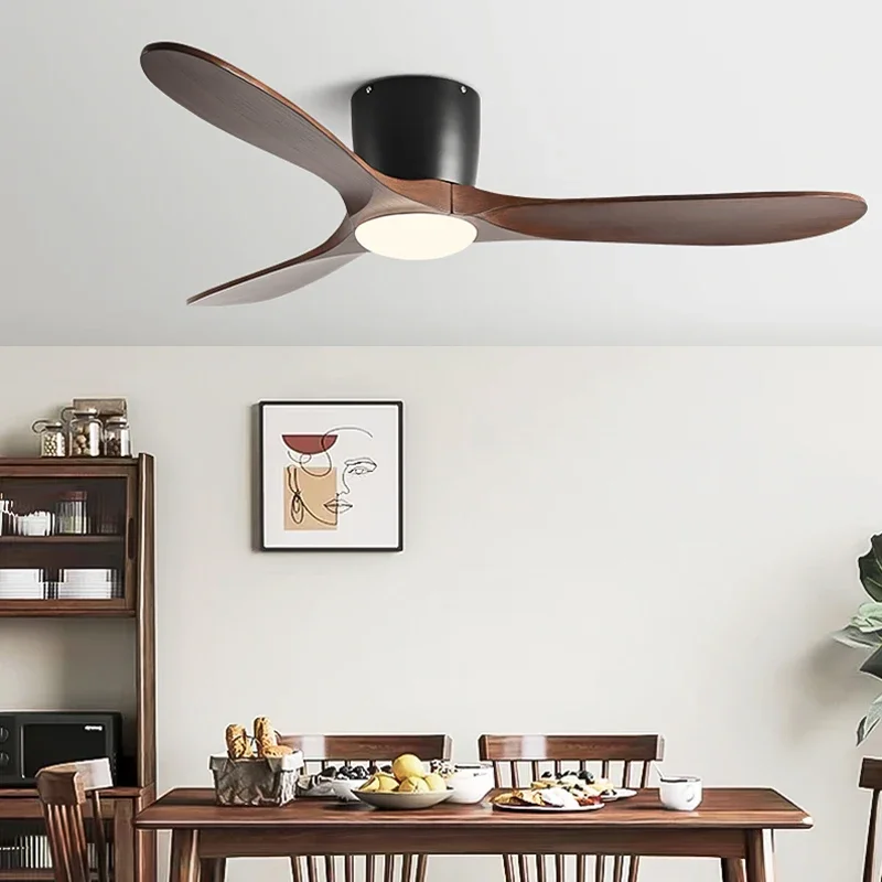 52 Inch Low Floor Fan Lights Wood Blade Indoor Restaurant Ceiling Fan Light DC Remote Control Strong Winds Ceiling Fan