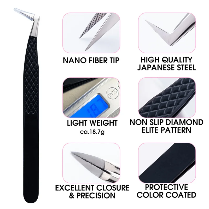 Fiber Tip Wimperverlenging Pincet Hoge Precisie Pincet Volume Isolatie Rechte Gebogen Pincet Lash Extension Make-up Tool