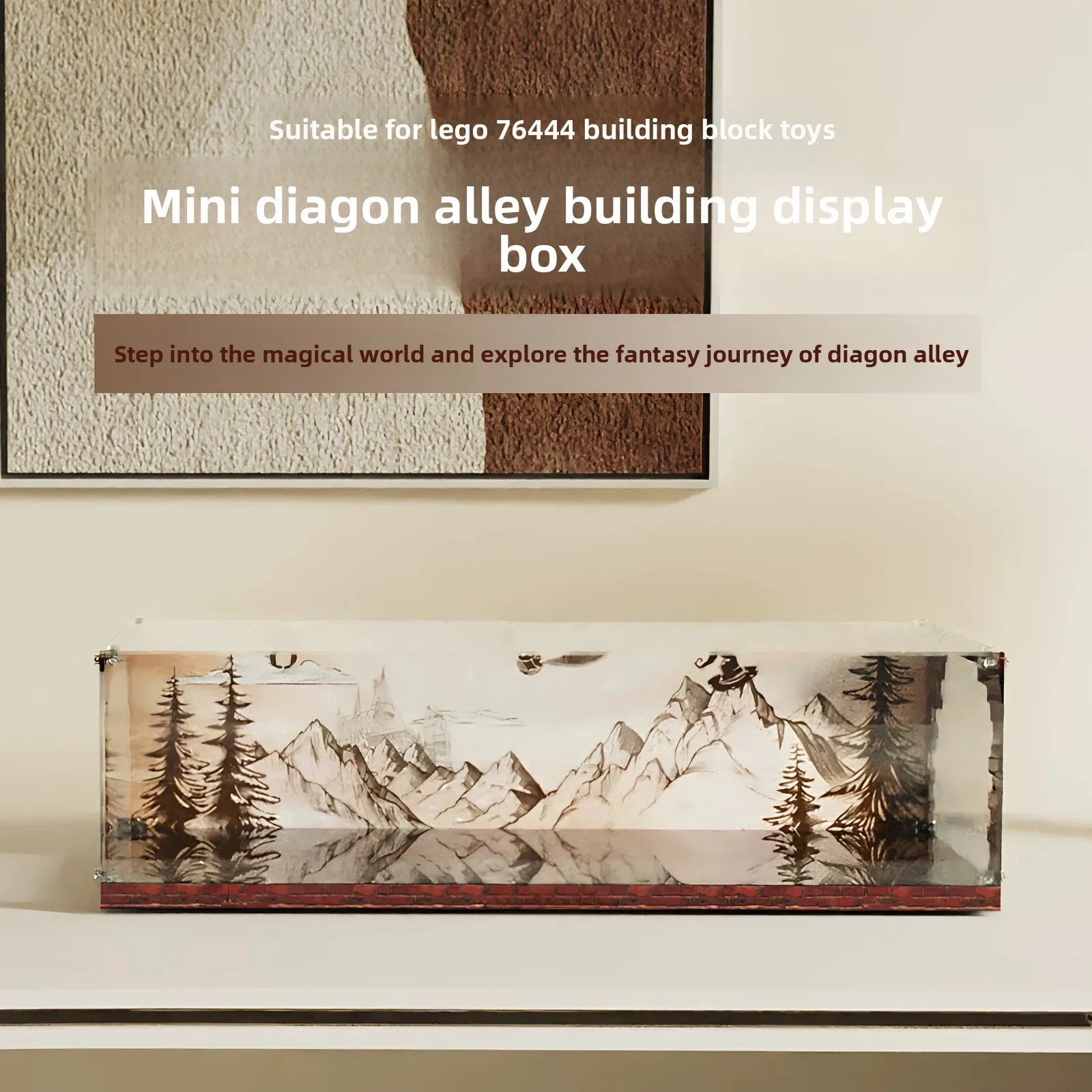 High-definition transparent display case with themed background, dustproof assembly storage box for LEGO 76444 Mini Diagon Alley - view 4