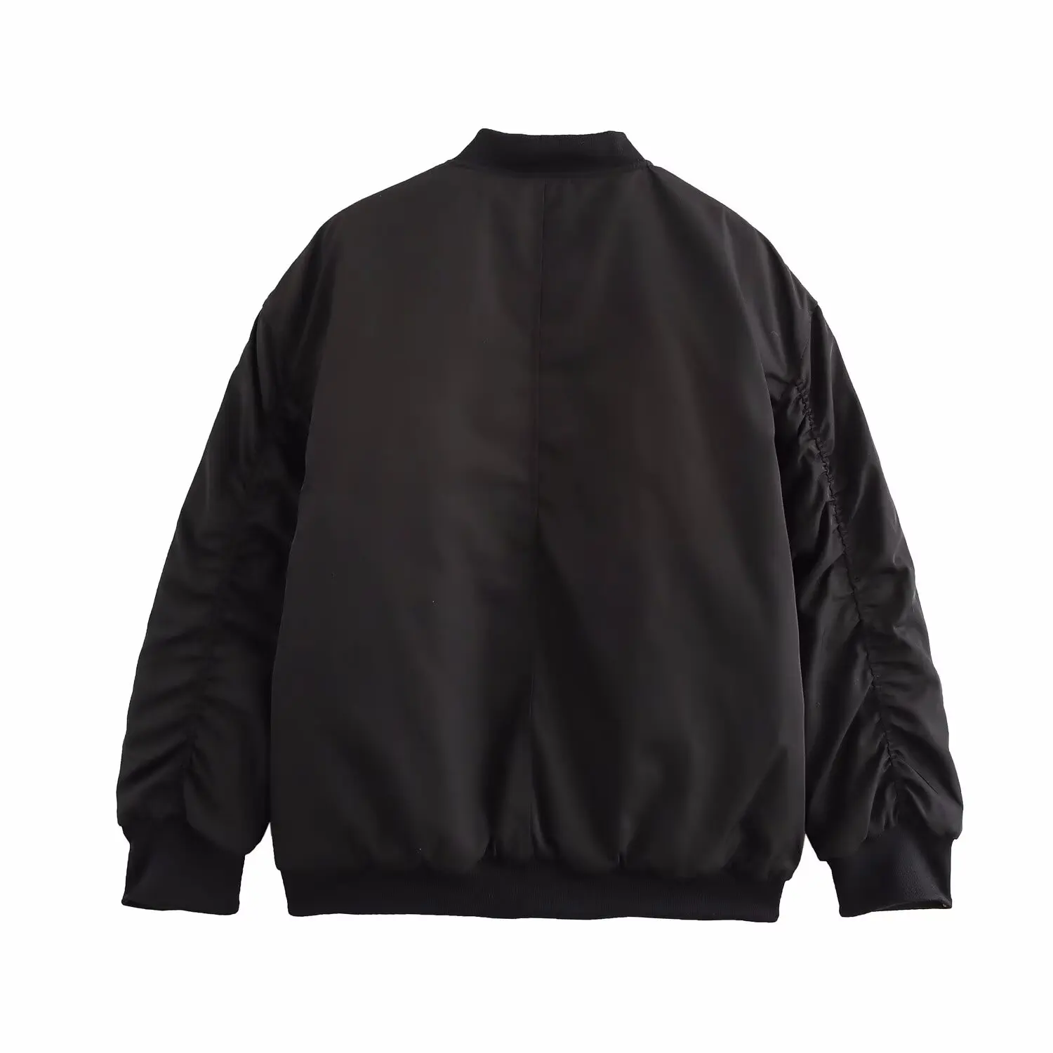 

ZAB Autumn New Women's Baseball Jaet Cotton Coat Zipper Loose Design Wrinkles Street Sle Long Sve Faion Outerwear