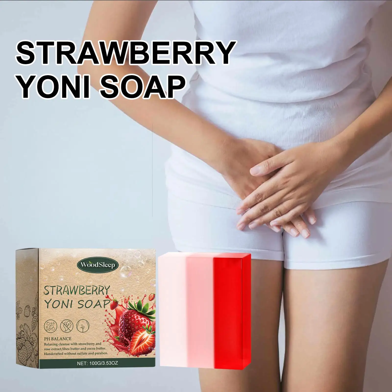 

Woodsleep Strawberry Yoni Bar Soap Feminine Wash Private Part Smell Remover Anti Itch Smooth Skin Cleaning Remove Odor Yoni Soap
