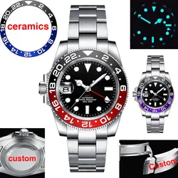 40mm BOTIONI Left Crown Black Dial Mechanical Wristwatch Luminous GMT Watch Top Brand Sapphire 10Bar Male Clock Reloj Hombre