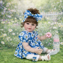 Sweet Daisy Dreams Reborn Toddler Doll β 22β Lifelike Poseable Doll with Rooted Brown Hair, Soft Full Vinyl Body & Daisy Outfit
