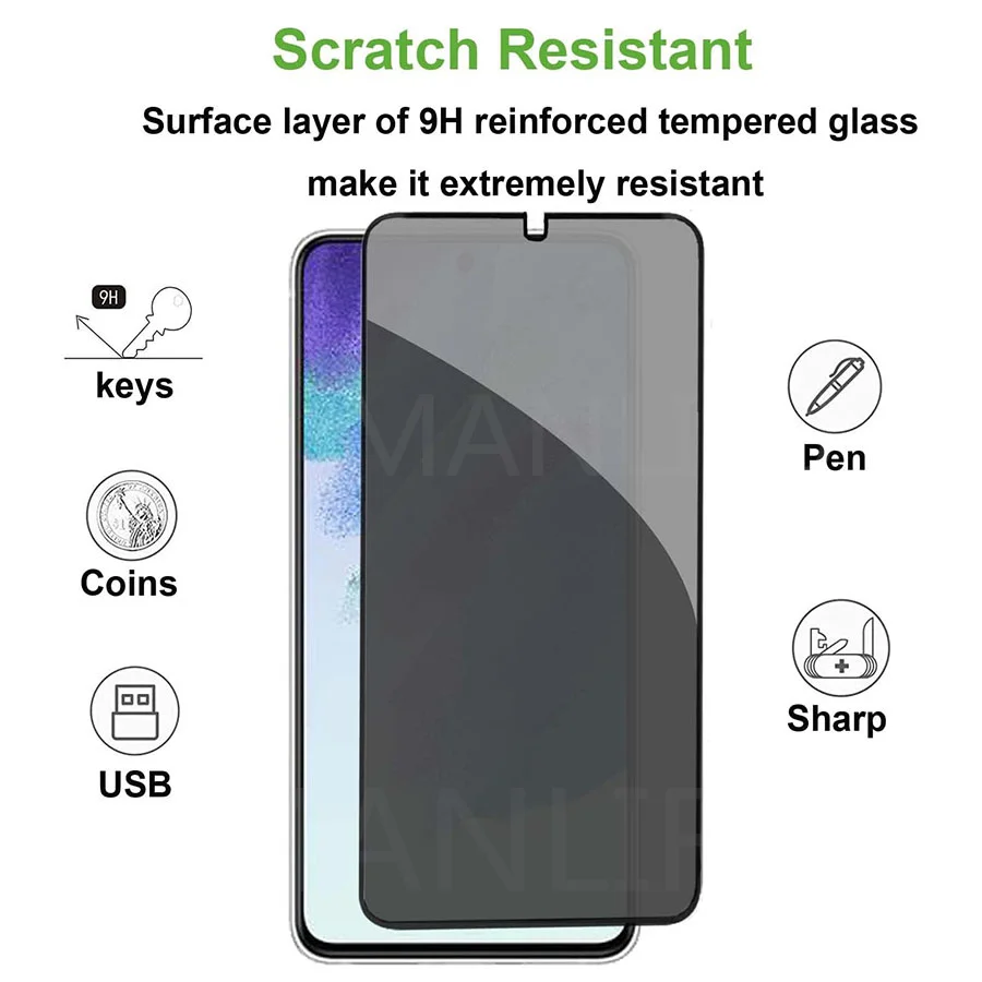 9H Curved Privacy Tempered Glass Front Screen Protector for Samsung Galaxy S21 FE 5G 6.4 Inch Private Anti-Spy Black Screen