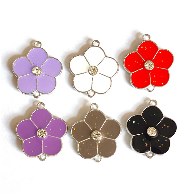 20Pcs New Zinc Alloy Double sided Flower Drip Oil Accessories Hand woven Rope Five Leaf Grass Plum Blossom Mobile Pendant Keycha