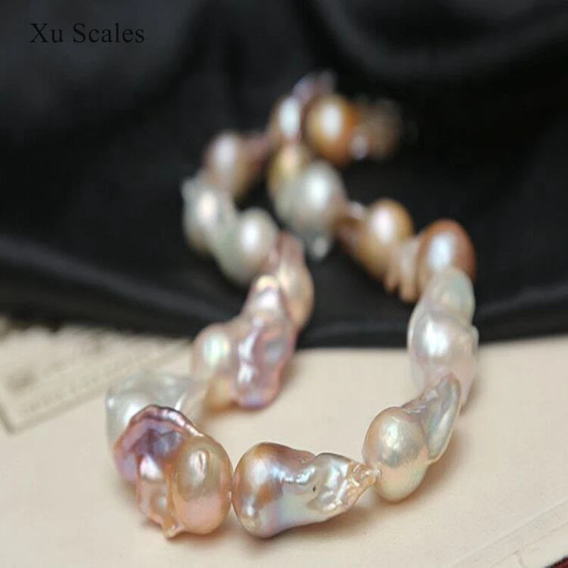 Natural Fresh Water Baroque White Multicolor Mixed Pearl Beaded Necklace European and American Fashion Style High-end Jewelry