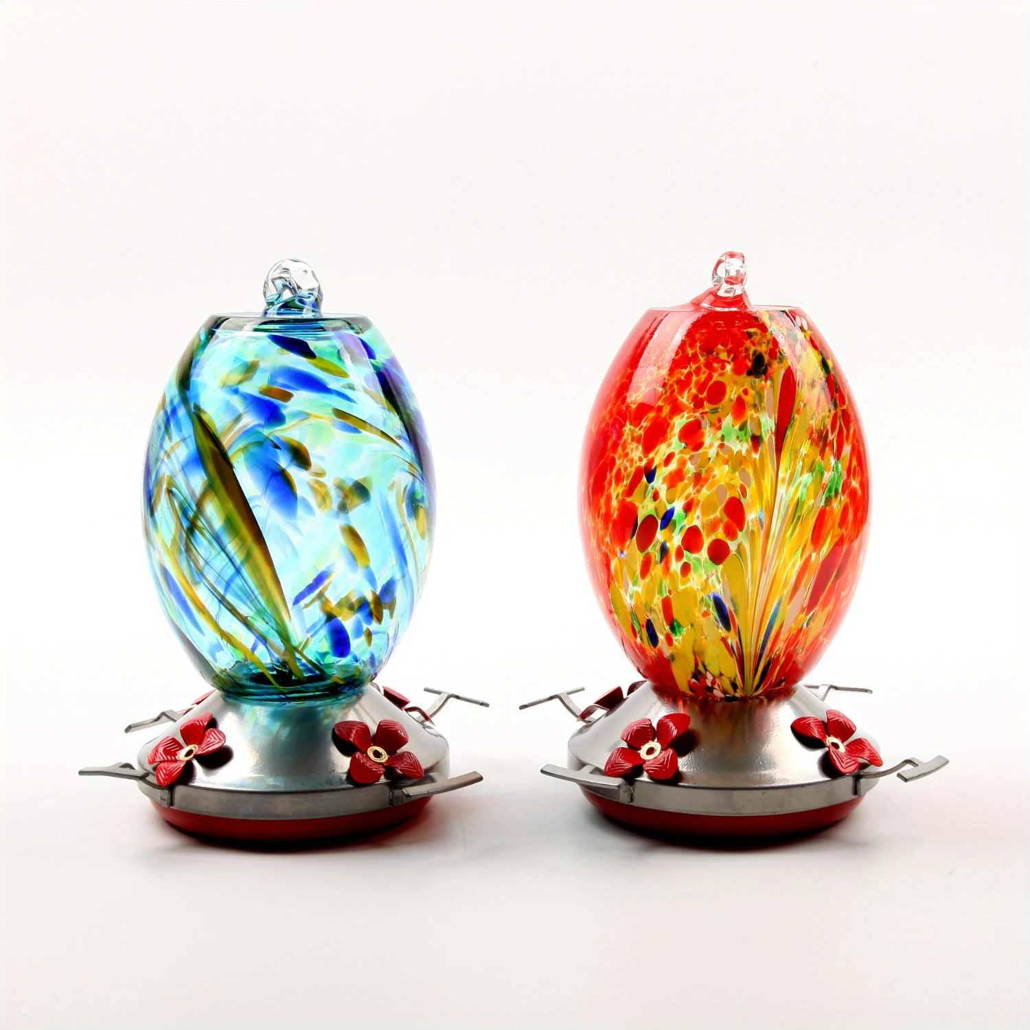 

Hand-Painted Glass Hummingbird Feeder with Anti-Ant Hook and Moat - Decorative Bird Feeding and Watering Supplies for Outdoor Us
