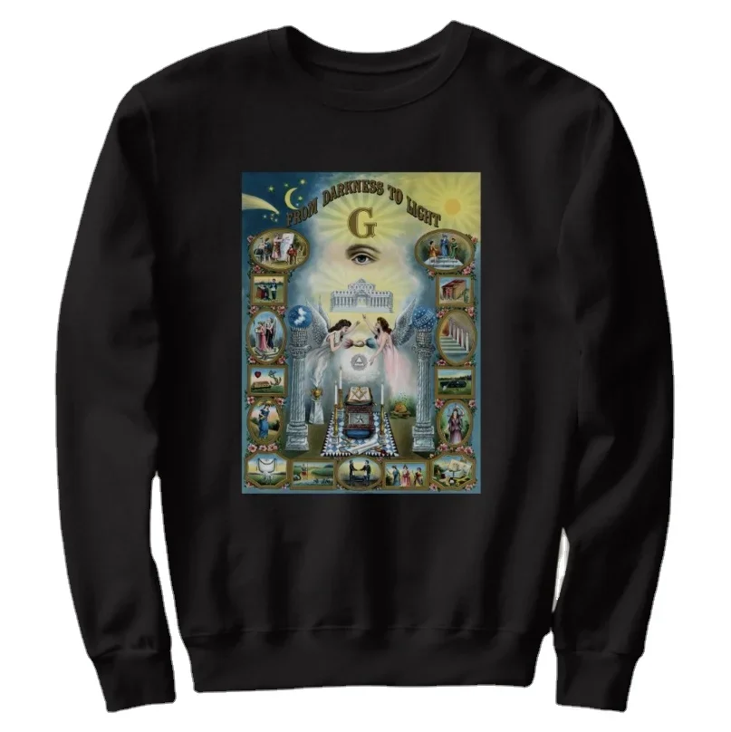 To The Light - Freemason Illuminati Palace Poster Masonic Sweatshirts Comfortable Cotton Casual Mens Pullover Hoodie Streetwear