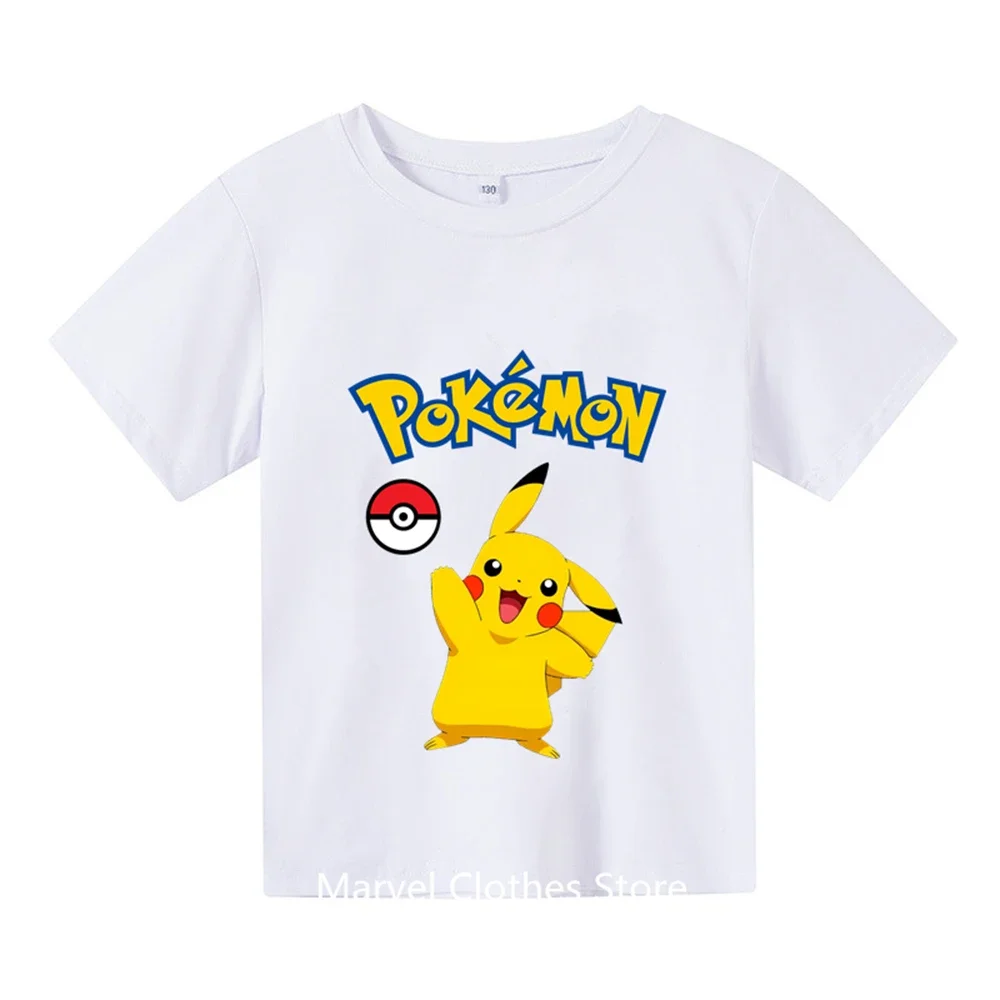 Kawaii Potdemiel Pokemon Pikachu T-Shirt Boys Girls Teenager Summer Short Sleeve Tops Fashion Children Casual Tops Tee Shirt