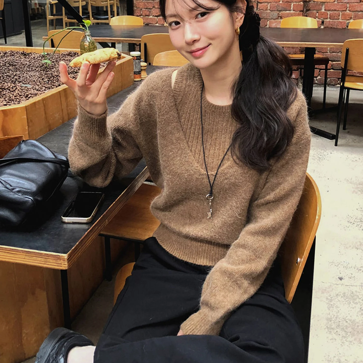 Korean Chic Autumn Winter Soft Girl Plu Sweater Striped Vest V Ne Knitted Long Sve Top Bot Set Women Faion Outfit