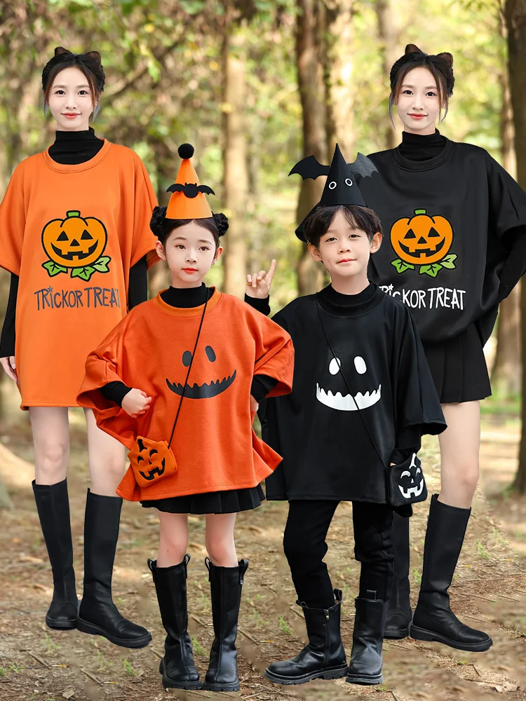 

Детская одежда для родителей и детей на Хэллоуин: костюм призрака, летучей мыши, тыквы, костюм дьявола для мальчиков и девочек