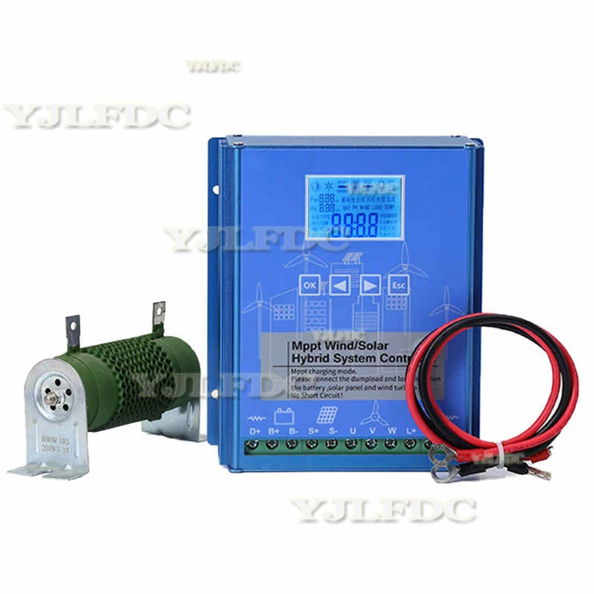 MPPT 풍력 태양광 하이브리드 충전 컨트롤러, 풍력 1000W, 태양광 1000W, 12 V, 24V, 48V 자동 하이브리드 컨트롤러, 덤프 부하 저항기 포함