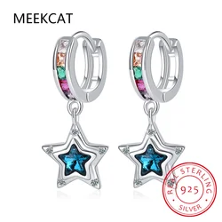 Baby Princess 925 Silver Blue Crystal Star Hoop Earring For Child Girl Women Rainbow Zirconia Loop Huggies Earring Korea Jewelry