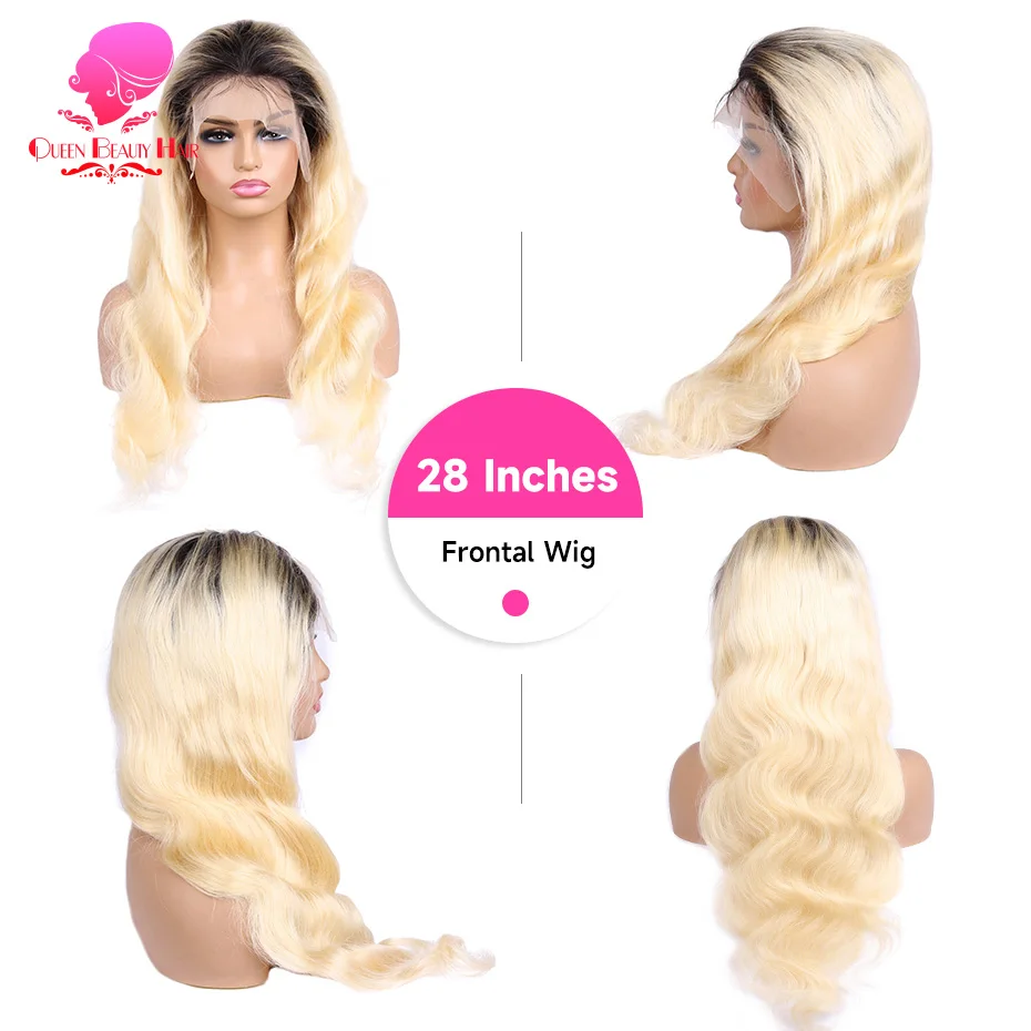 13x6 Full Lace Frontal Perücke aus Echthaar, 1B 613 Ombre Blonde Perücke mit dunklen Ansätzen, peruanische Body Wave Lace Front Echthaarperücken für Frauen – Detail 15