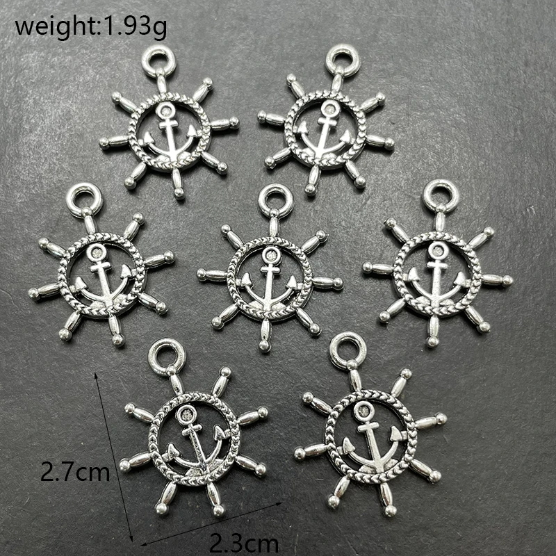 10pcs Antique Silver Plated Anchor Rudder Fish Hook Charms Ocean Marine Pendants For Diy Making Findings Supplies Accessories