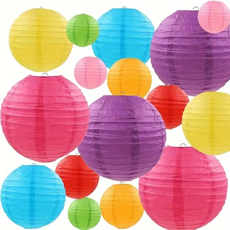 16 Hanging Paper Lanterns Set with Different Colors - Colorful Chinese Lanterns for Party Ceiling Decoration, Suitable for Carnival, Carnival, Baptism, Birthday, Wedding Anniversary, Activities and Party Supplies, No Power Supplies