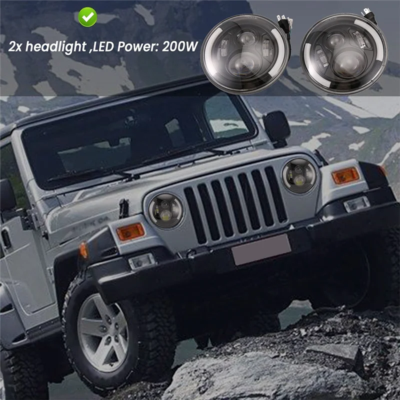 دائم 7 بوصة LED المصباح جولة 200 واط هالة زاوية عيون DRL مصباح جيب رانجلر JK LJ TJ CJ 1997-2018 #4