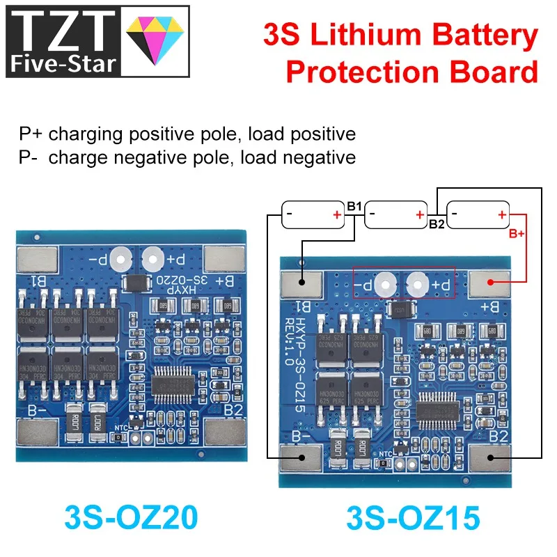 3S 12V 15A / 20A BMS 18650 Lithium Battery Protection Board 11.1V 12.6V Anti-overcharge With Balance And Temperature Control