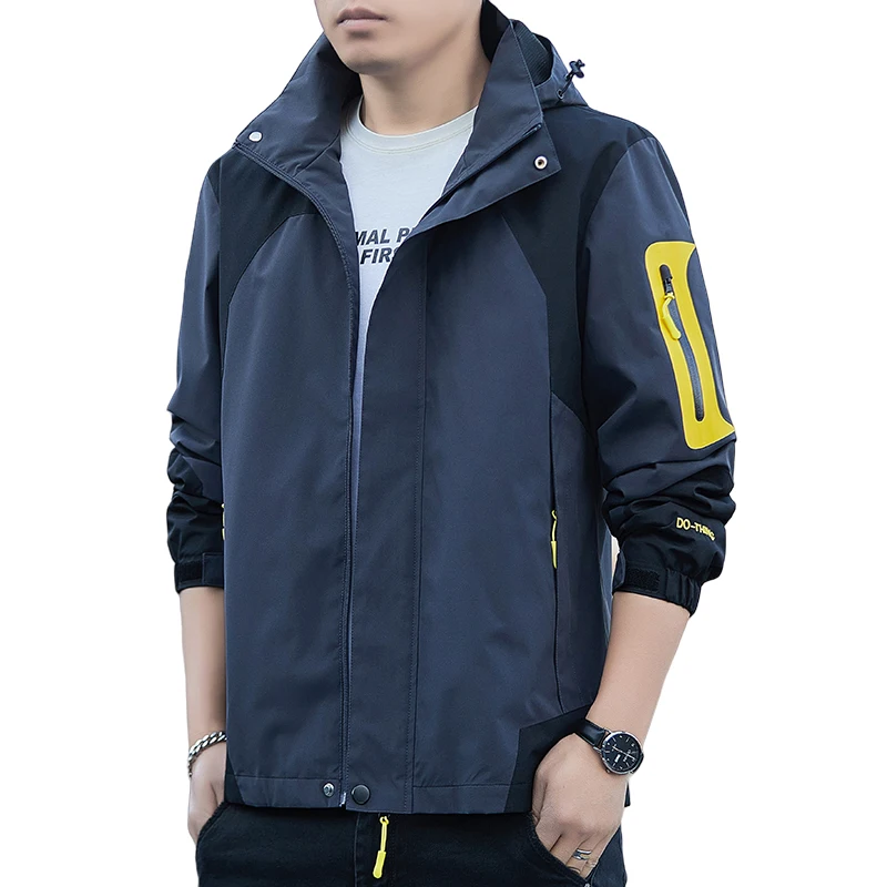 

New Spring and Autumn Men's Hooded Waterproof Jacket Lightweight Rainproof Jacket Outdoor Leisure Sports Couple's Wear