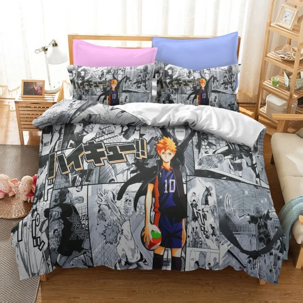 Cartoon Anime Haikyuu Bettwäsche-Set 3D-gedruckt Volleyball Jungen Bettbezug-Set Einzelbett Doppelbett Luxus-Bettwäsche für Kinder Teenager Geschenk