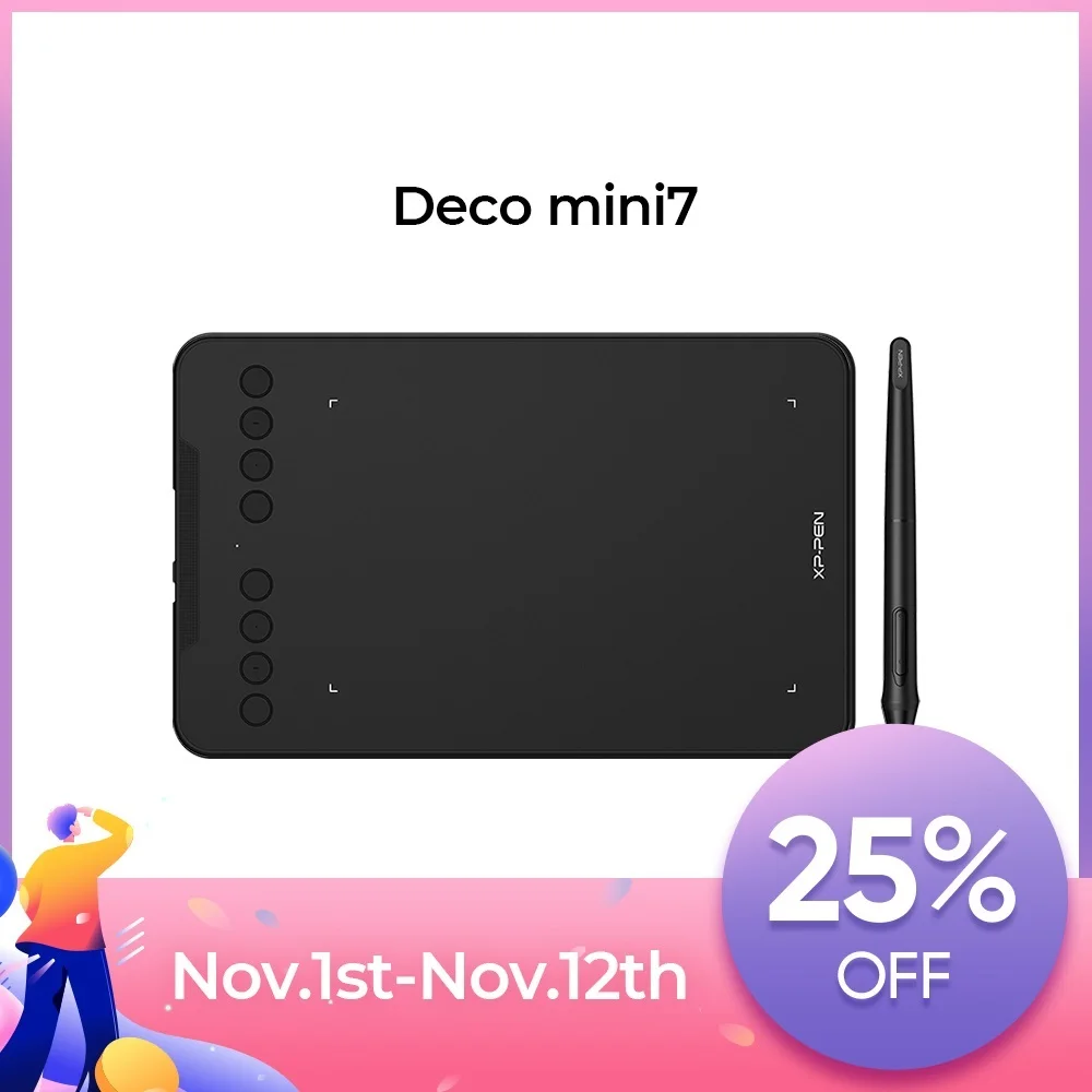 Go Deco mini7 Graphics Tablet 8192 Level Battery-free 7x4.37 inch Digital Drawing Pen Tablet Support Android Windows Mac