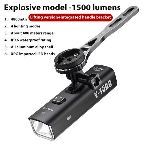 Imagen 1 del producto TOSUOD luz de bicicleta 1000/1200/1500 lúmenes faro de bicicleta banco de energía linterna manillar carga USB MTB carretera resaltado